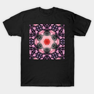 Crystal Hearts and Flowers Valentines Kaleidoscope pattern (Seamless) 43 T-Shirt